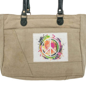 Peace Love Multicolor Recycled Military Tent Shoulder Bag