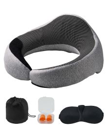 Travel Pillow, Double-Layered 3D Support Neck Pillow for Traveling, 360° Flexible Rotation Upgraded Memory Foam Travel Neck Pillow with Eye Mask