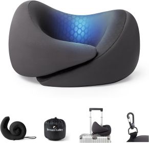 Neck Travel Pillow, Memory Foam Travel Pillow for Airplane, Portable Roll-Up Neck Pillow with Cooling Inner Fabric, 360° Ergonomic Support