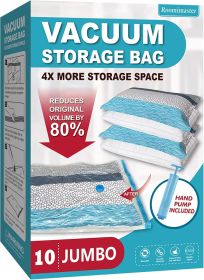 Vacuum Storage Bags, Vacuum Seal Space Saver Bags for Clothing, Travel Lugggage, Carry-on, Blankets, Pillow, Comforters, Bedding, 10 Jumbo