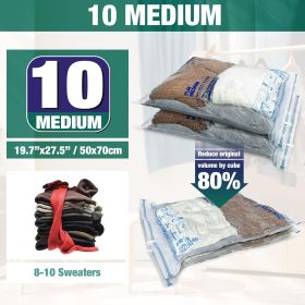 Vacuum Storage Bags, 10 Medium Space Saver Vacuum Seal Bags, Space Bags, Vacuum Sealer Bags for Clothes with Travel Hand Pump (10M)