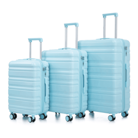 3 in 1 20"/24"/28" 3 pcs/set in ABS Spinner Wheel Luggage, Carry on Suitcase, Matching Color, Combination Lock (Blue)