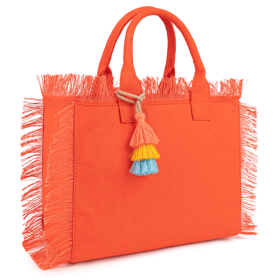 Canvas Tote Bag for Women with Tassel, Shoulder Bag Top Handle handbag with Zipper Closure for Work Travel Beach Gym Shopping-Orange