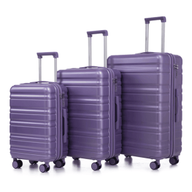 3 in 1 20"/24"/28" 3 pcs/set in ABS Spinner Wheel Luggage, Carry on Suitcase, Matching Color, Combination Lock (Purple)