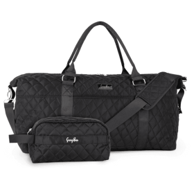 Travel Duffel Bag for Women, Large Overnight Weekender with Adjustable Strap, Wet Pocket, Carry On Sports Tote, Hospital Bag-Black