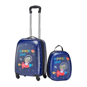 Kids Luggage Set, 2 Piece, 18 Inch Hardside Rolling Wheels Suitcase with Hard-Shell Backpack, Dinosaur Kids Carry on Luggage Set