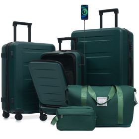 Luggage Sets 5 Piece with Front Opening, Hardside Expandable Carry On Suitcase Set with Double Spinner Wheel, Lightweight Travel Luggage with USB Port