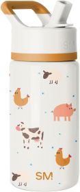 Kids Summit Water Bottle with Straw Lid | 14oz Stainless Steel Cup Insulated Tumbler for Toddlers, School | Farm Animals