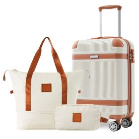 Hardshell Luggage Set 3-Piece, 20 Inch Carry-On Suitcase with Spinner Wheels TSA Lock, Lightweight Durable ABS for Travel Business, Cream