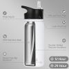 Insulated Water Bottle Kids 16 oz Double Wall Vacuum Stainless Steel Water Bottle Leak Proof for School Wide Mouth with Straw Lid & Spout Lid Keeps Co
