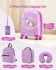 Kids Luggage Set, 5 Piece, 18 Inch Hardside Rolling Wheels Suitcase with Backpack & U-shape Pillow, Unicorn Kids Carry on Luggage Set