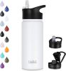 Insulated Water Bottle Kids 16 oz Double Wall Vacuum Stainless Steel Water Bottle Leak Proof for School Wide Mouth with Straw Lid & Spout Lid Keeps Co