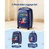 Kids Luggage Set, 2 Piece, 18 Inch Hardside Rolling Wheels Suitcase with Hard-Shell Backpack, Dinosaur Kids Carry on Luggage Set