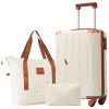 20 Inch Carry On Luggage Set 3 Piece with Spinner Wheels, Lightweight Hardshell ABS Suitcase for Weedend Getaways, Business Travel, White Brown