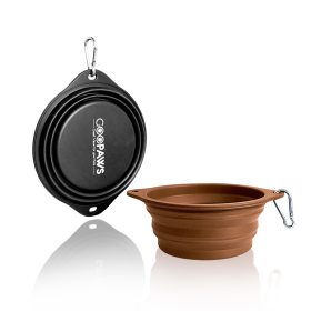 GOOPAWS Silicone Non-Skid Travel Cat & Dog Bowl, 2 count (Color: Black&Brown, size: 7.3 x 7.3 x 2.6 inches)
