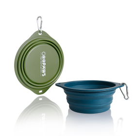 GOOPAWS Silicone Non-Skid Travel Cat & Dog Bowl, 2 count (Color: Blue&Green, size: 7.3 x 7.3 x 2.6 inches)