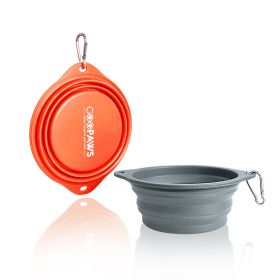 GOOPAWS Silicone Non-Skid Travel Cat & Dog Bowl, 2 count (Color: Orange&Grey, size: 7.3 x 7.3 x 2.6 inches)