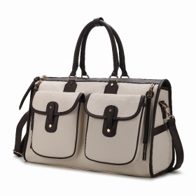 Genevieve Color Block Vegan Leather Women's Duffle Bag (Color: Beige)