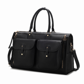 Genevieve Color Block Vegan Leather Women's Duffle Bag (Color: black)