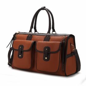 Genevieve Color Block Vegan Leather Women's Duffle Bag (Color: Cognac)