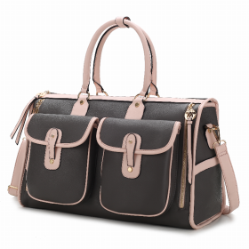 Genevieve Color Block Vegan Leather Women's Duffle Bag (Color: Charcoal)