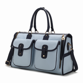Genevieve Color Block Vegan Leather Women's Duffle Bag (Color: Light Blue)