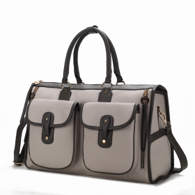Genevieve Color Block Vegan Leather Women's Duffle Bag (Color: Light Grey)