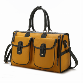 Genevieve Color Block Vegan Leather Women's Duffle Bag (Color: Mustard)