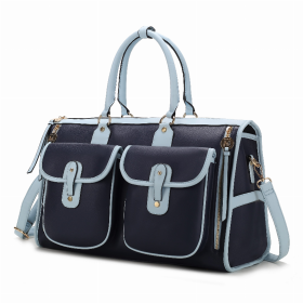 Genevieve Color Block Vegan Leather Women's Duffle Bag (Color: navy)