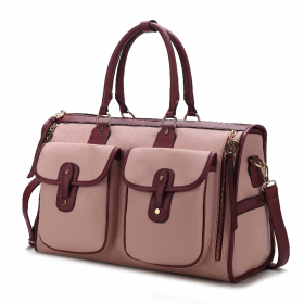 Genevieve Color Block Vegan Leather Women's Duffle Bag (Color: pink)