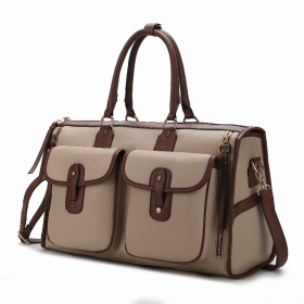 Genevieve Color Block Vegan Leather Women's Duffle Bag (Color: Taupe)