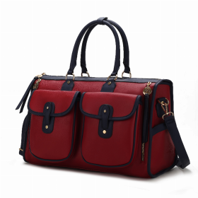 Genevieve Color Block Vegan Leather Women's Duffle Bag (Color: Wine)