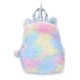 Unicorn Rainbow Faux Fur Backpack (Color: Pink Multi)