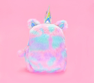 Unicorn Rainbow Faux Fur Backpack (Color: Yellow Multi)