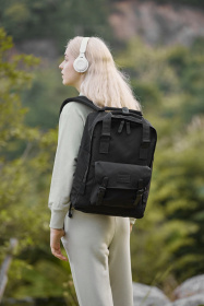 Himawari Waterproof Canvas Backpack Bag with Handles (Color: Grey/Black, size: One size)