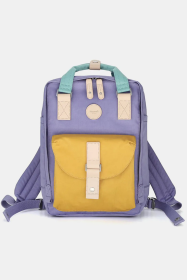 Himawari Contrast Waterproof Canvas Backpack Bag with Round Label (Color: Purple, size: One size)