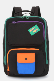 Himawari Contrast Nylon Backpack Bag with Handles (Color: black, size: One size)