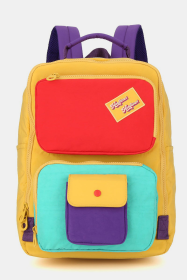 Himawari Contrast Nylon Backpack Bag with Handles (Color: Mustard, size: One size)