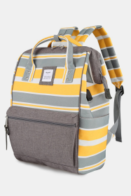 Himawari Striped Waterproof Nylon Backpack Bag with Side Pockets (Color: yellow, size: One size)