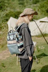 Himawari Striped Waterproof Nylon Backpack Bag with Side Pockets (Color: Sage, size: One size)