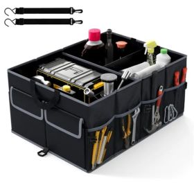 13 Gallon Car Trunk Organizer - 3 Compartments+6 Pockets, 600D Oxford Fabric, Non-Slip Base, Black (Option: Defaulttitle)