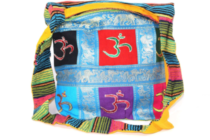 Om Patchwork & Jacquard with Elephants Sling Jhola Bag (Color: Brown/Red/Blue)