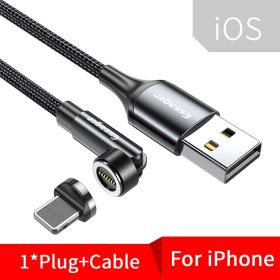 Essager 540 Rotate 3A Fast Charging Magnetic Cable Micro USB Type C Cable For iPhone Xiaomi Magnet Charger Phone Data Wire Cord (Color: Grey iOS Cable, Length: 1m)