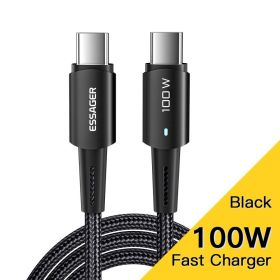 Essager PD100W Type C C to C Cable Fast Charge Mobile Cell Phone Charging Cord Wire For Xiaomi Samsung Huawei Macbook iPad (Color: 100W Black, Length: 1m)