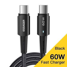 Essager PD100W 60W Type C C to C Cable Fast Charge Mobile Cell Phone Charging Cord Wire For Xiaomi Samsung Huawei Macbook iPad (Color: 60W Black, Length: 3m)