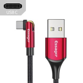 Essager 3A Fast Charging Cable Micro USB Type C Data Charger For iPhone Xiaomi Mobile Phone 540 Rotate Wire Cord (Color: Red Type C Cable, Length: 1m)