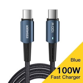 Essager PD100W Type C C to C Cable Fast Charge Mobile Cell Phone Charging Cord Wire For Xiaomi Samsung Huawei Macbook iPad (Color: 100W Blue, Length: 2m)