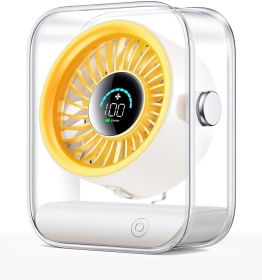 Rechargeable USB Desk Fan, Quiet Table Fan with Turbo Airflow, 100 Speeds, Digital Display, 90° Rotating (Color: Ivory)
