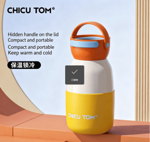 Mini Portable Vacuum Insulated Water Bottle, Built-in Handle Lid Double Wall Stainless Steel Thermal Cup (style: Orange 280ml ceramic inner liner)