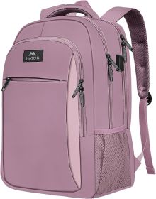 15.6 Inch Travel Laptop Backpack, Sturdy Computer Backpack for Women Men with USB Charging Port (Color: Dark Purple)